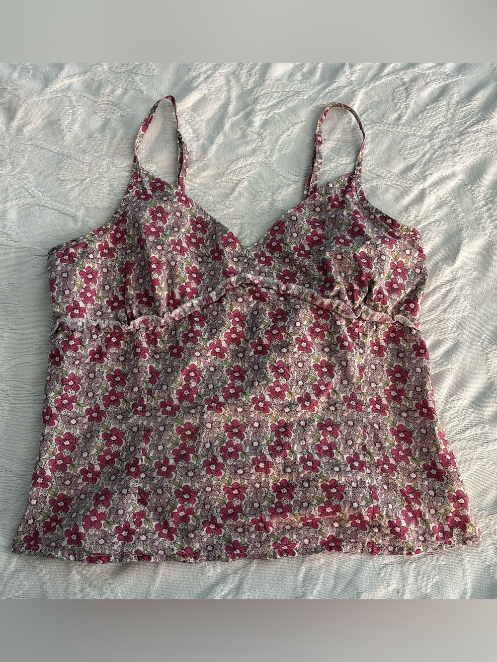 Route Pink Floral Cami Spaghetti Strap Tank Top Lettuce Trims Vintage M